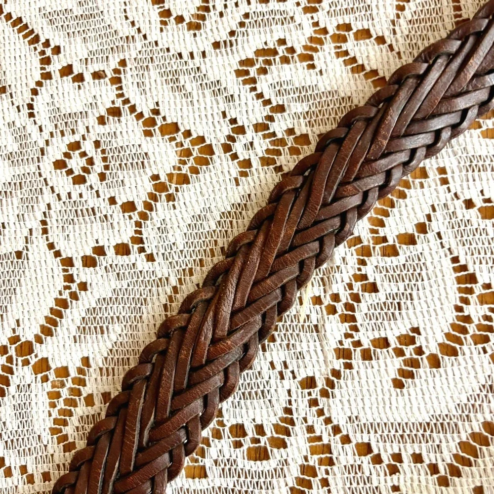 Vintage Nautica Braided Leather Belt Men's 42 Brown Mahogany Woven Brass Buckle